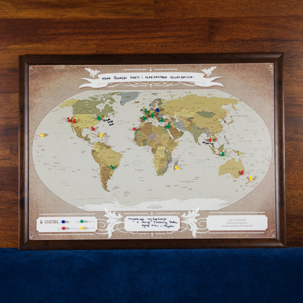 prezent imieninowy dla cioci - mapa podróży: świat - przypnij swoje podróże