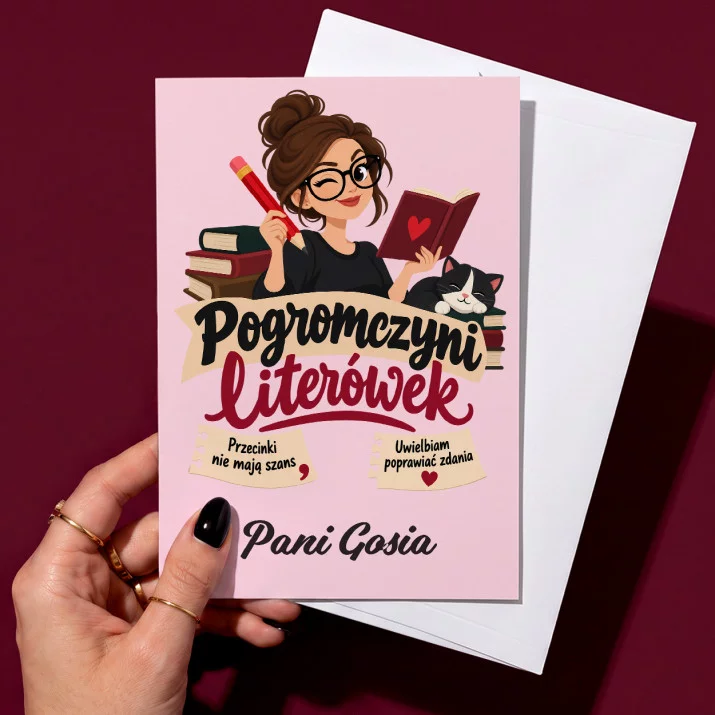 Kartka Personalizowana Dla Nauczycielki Polskiego Prezent Na Dzień Nauczyciela Dla Kobiety: Pogromczyni Literówek