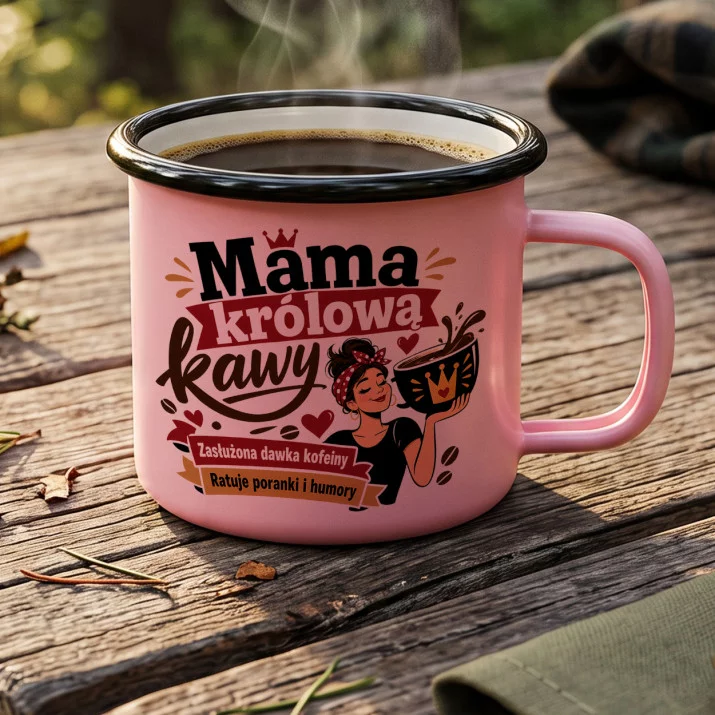 Kubek Emaliowany Dla Mamy Prezent Na Dzień Mamy Dla Kobiety: Królowa Kawy Kubek Emaliowany Dla Mamy Prezent Na Dzień Mamy Dla Kobiety: Królowa Kawy