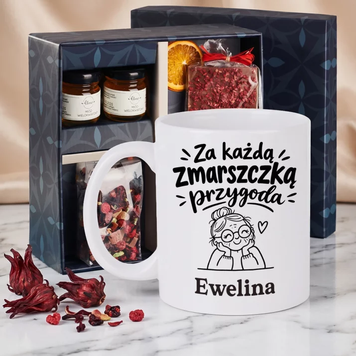 Zestaw Prezentowy z Kubkiem Dla Prababci Na Dzień Babci Dla Kobiety: Za Każdą Zmarszczką