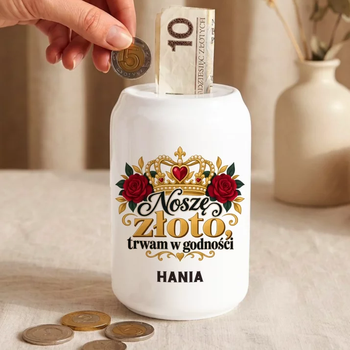 Skarbonka Na 50 Rocznicę Ślubu Prezent Dla Kobiety: Noszę Złoto, Trwam W
