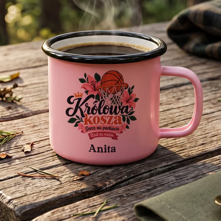 Kubek Emaliowany Dla Koszykarki Prezent Dla Kobiety: Królowa Kosza Kubek Emaliowany Dla Koszykarki Prezent Dla Kobiety: Królowa Kosza