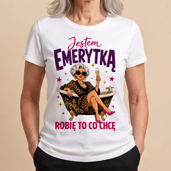 Koszulka Damska Biała Dla Emerytki Prezent Na Emeryturę Dla Kobiety: Jestem Emerytką