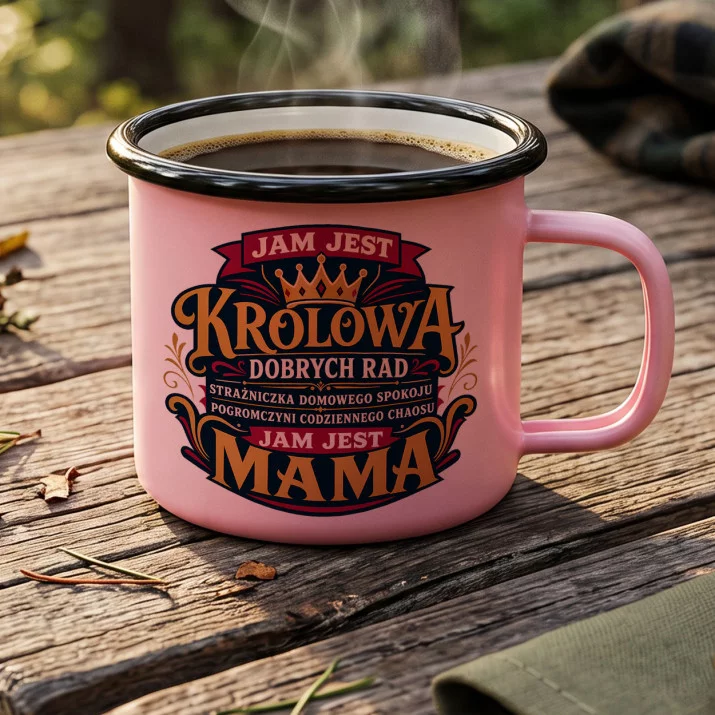 Kubek Emaliowany Na Dzień Matki Prezent Dla Mamy Kobiety: Królowa Domowego Spokoju Kubek Emaliowany Na Dzień Matki Prezent Dla Mamy Kobiety: Królowa Domowego Spokoju