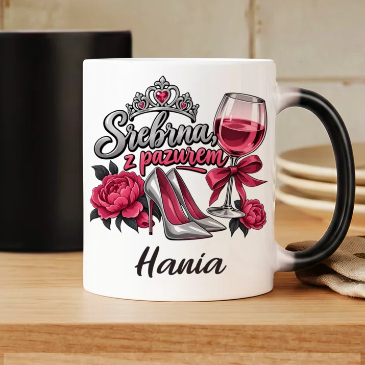 Kubek Personalizowany Na 25 Lecie Ślubu Prezent Dla Kobiety: Srebrna, Z Pazurem Kubek Personalizowany Na 25 Lecie Ślubu Prezent Dla Kobiety: Srebrna, Z Pazurem