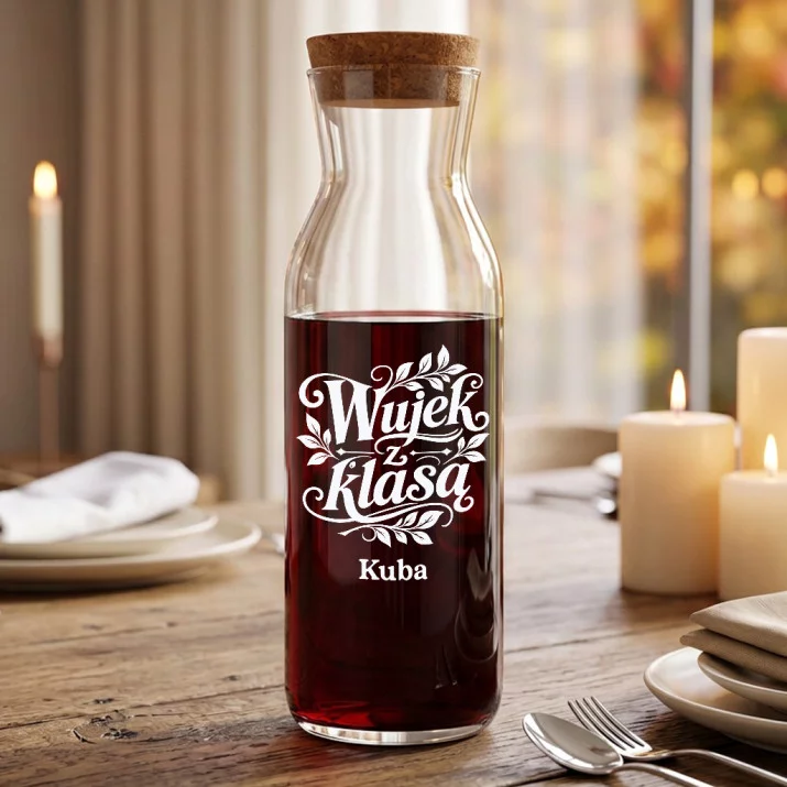Karafka Do Wina Personalizowana Dla Wujka Prezent Dla Mężczyzny: Wujek Z Klasą Karafka Do Wina Personalizowana Dla Wujka Prezent Dla Mężczyzny: Wujek Z Klasą