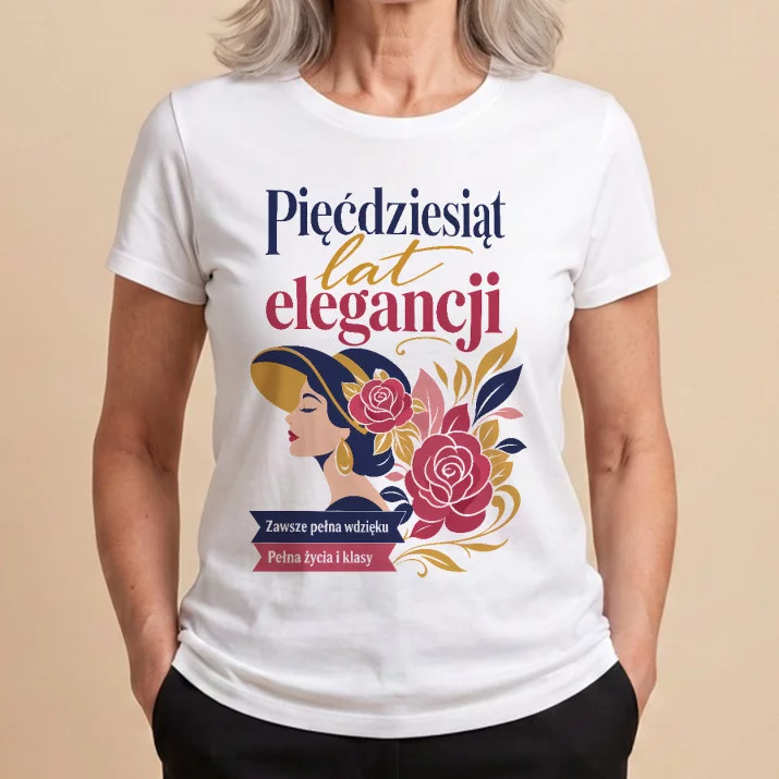 Koszulka Damska Biała Na 50 Lat Prezent Dla Kobiety: Klasyczna Elegancja