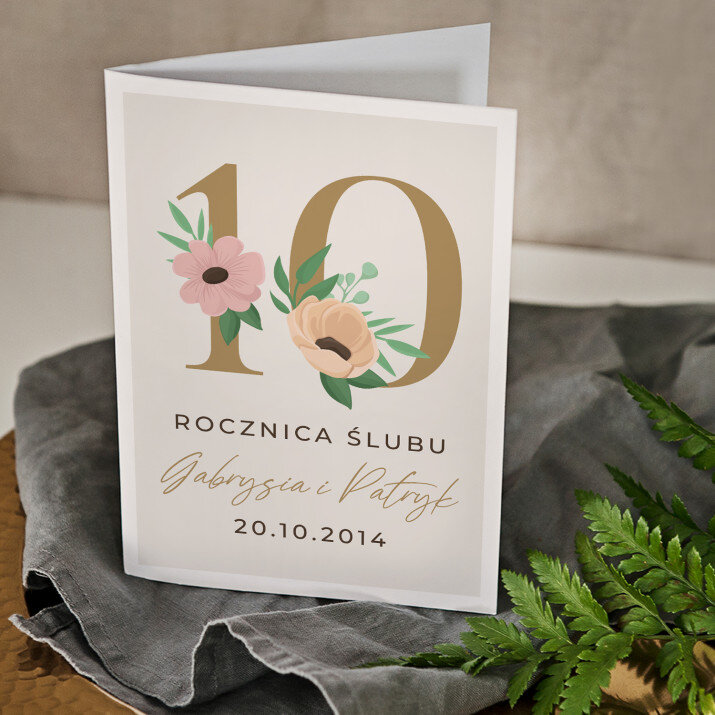 10 rocznica ślubu kwiaty - kartka z życzeniami