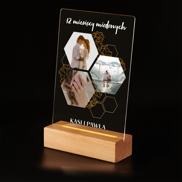 12 miesięcy miodowych - Wydruk na szkle akrylowym z podstawką led