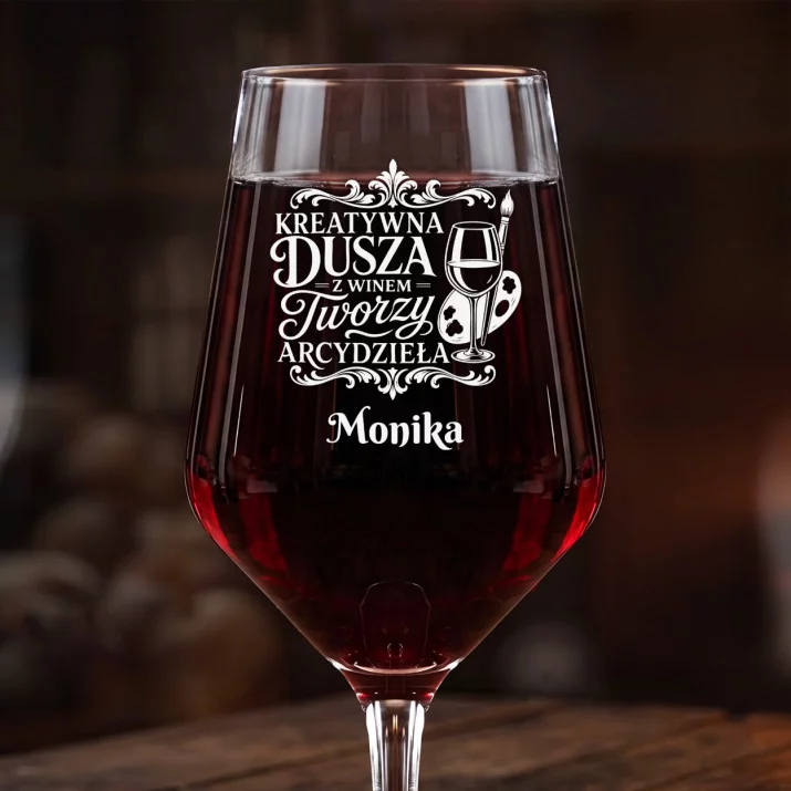 Mega Kieliszek Do Wina z Grawerem Dla Artystycznej Duszy Prezent Dla Kobiety: Kreatywna Dusza Z Winem