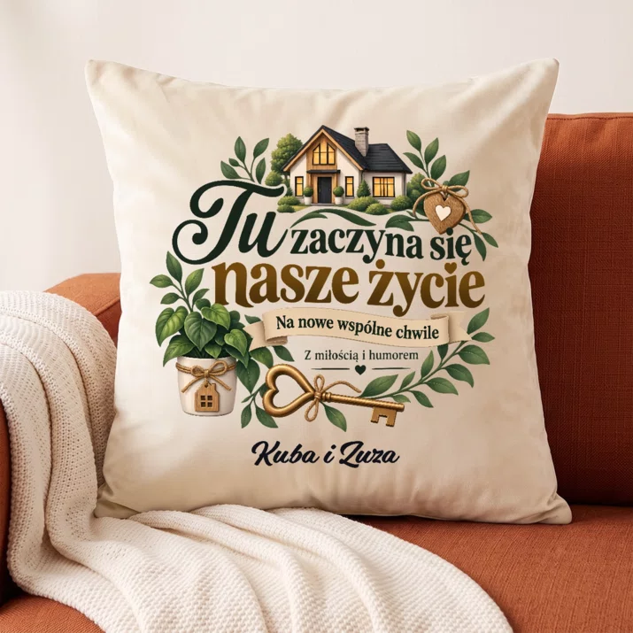 Poduszka Dekoracyjna Na Nowy Dom Prezent Dla Pary: Tu Zaczyna Się Nasze
