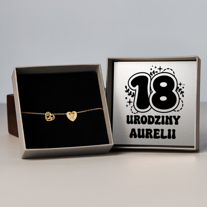 18 urodziny - Bransoletka pozłacana dwa serca