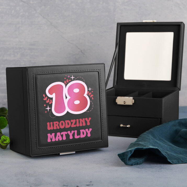 18 urodziny - Szkatułka czarna z lusterkiem