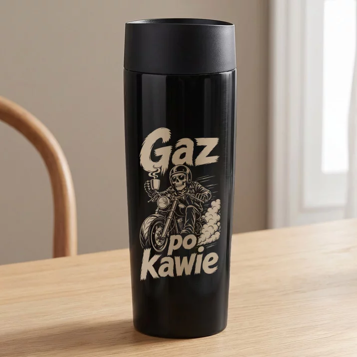 Kubek Termiczny Dla Motocyklisty Prezent Dla Mężczyzny: Gaz Po Kawie