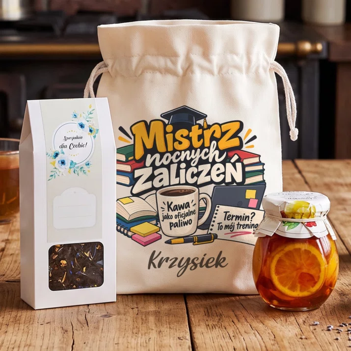 Zestaw Prezentowy z Herbatą Dla Studenta Prezent Dla Mężczyzny: Mistrz Nocnych Zaliczeń