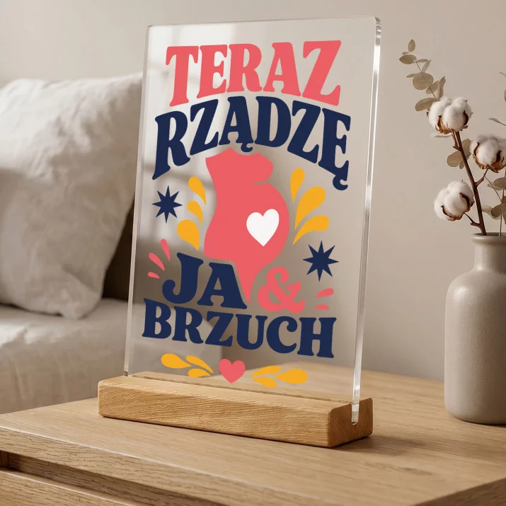 Druk Na Szkle Dla Przyszłej Mamy Prezent Na Dzień Mamy Dla Kobiety: Rządzę Ja I Brzuch