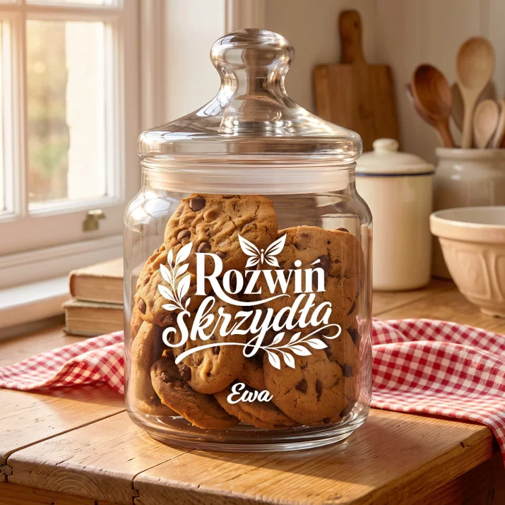 Słoik Na Ciastka z Grawerem Na Osiemnastkę Prezent Dla Kobiety: Rozwiń Skrzydła Słoik Na Ciastka z Grawerem Na Osiemnastkę Prezent Dla Kobiety: Rozwiń Skrzydła