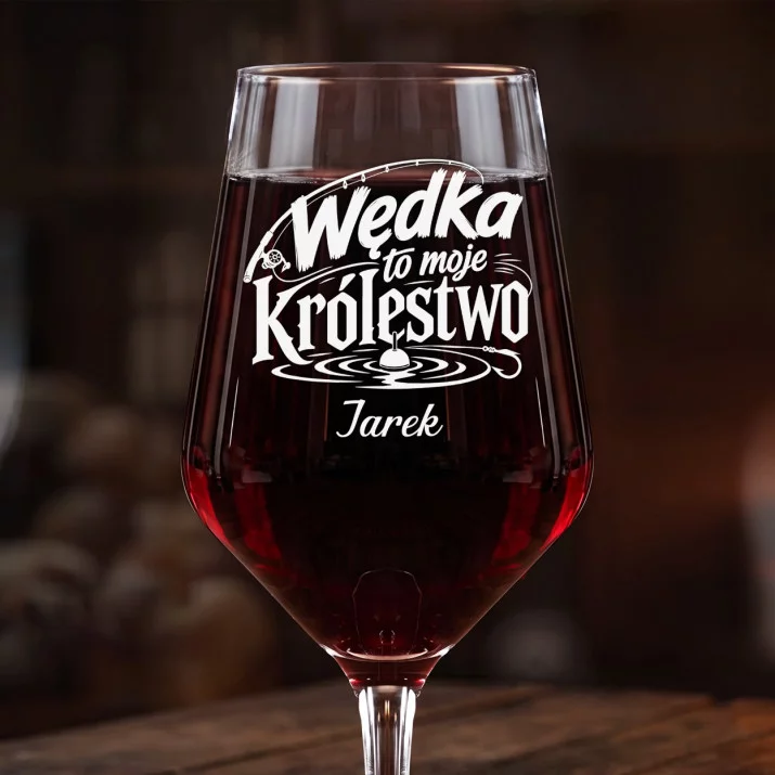 Mega Kieliszek Do Wina z Grawerem Dla Wędkarza Prezent Dla Mężczyzny: Wędka To Moje Królestwo