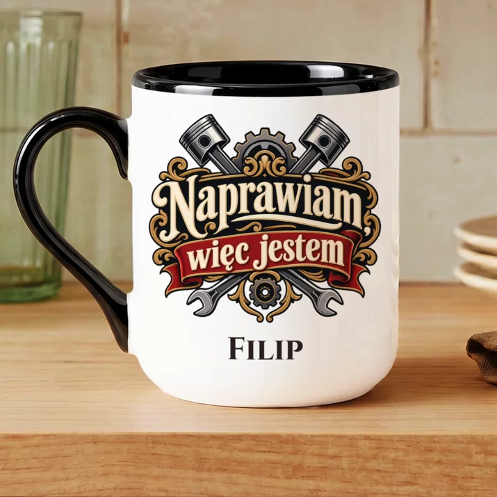 Kubek Personalizowany Dla Mechanika Samochodowego Prezent Dla Mężczyzny: Naprawiam, Więc Jestem Kubek Personalizowany Dla Mechanika Samochodowego Prezent Dla Mężczyzny: Naprawiam, Więc Jestem