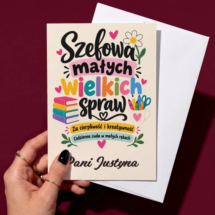 Kartka Personalizowana Na Dzień Nauczyciela W Przedszkolu Prezent Dla Nauczyciela Kobiety: Szefowa Małych Wielkich