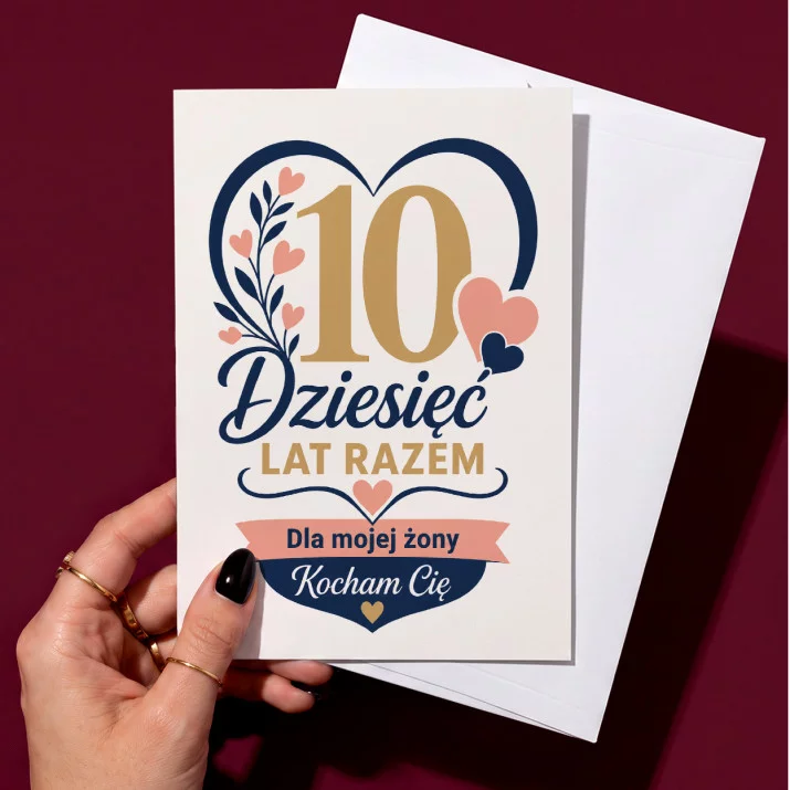 Kartka z Życzeniami Na 10 Rocznicę Ślubu Dla Kobiety: Emblemat Miłosnej Dekady Kartka z Życzeniami Na 10 Rocznicę Ślubu Dla Kobiety: Emblemat Miłosnej Dekady