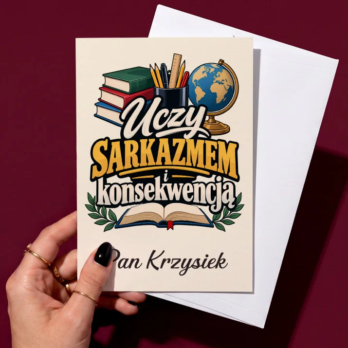 Kartka Personalizowana Na Dzień Nauczyciela Prezent Dla Nauczyciela Mężczyzny: Uczy Sarkazmem I Kartka Personalizowana Na Dzień Nauczyciela Prezent Dla Nauczyciela Mężczyzny: Uczy Sarkazmem I
