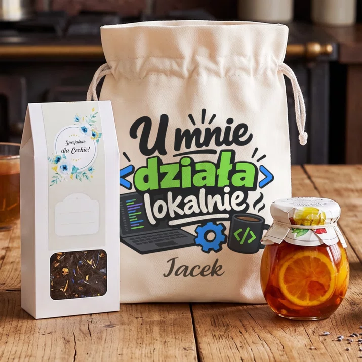 Zestaw Prezentowy z Herbatą Dla Programisty Prezent Dla Mężczyzny: U Mnie Działa Lokalnie Zestaw Prezentowy z Herbatą Dla Programisty Prezent Dla Mężczyzny: U Mnie Działa Lokalnie