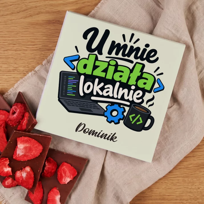 Czekolada z Truskawkami Dla Programisty Prezent Dla Mężczyzny: U Mnie Działa Lokalnie