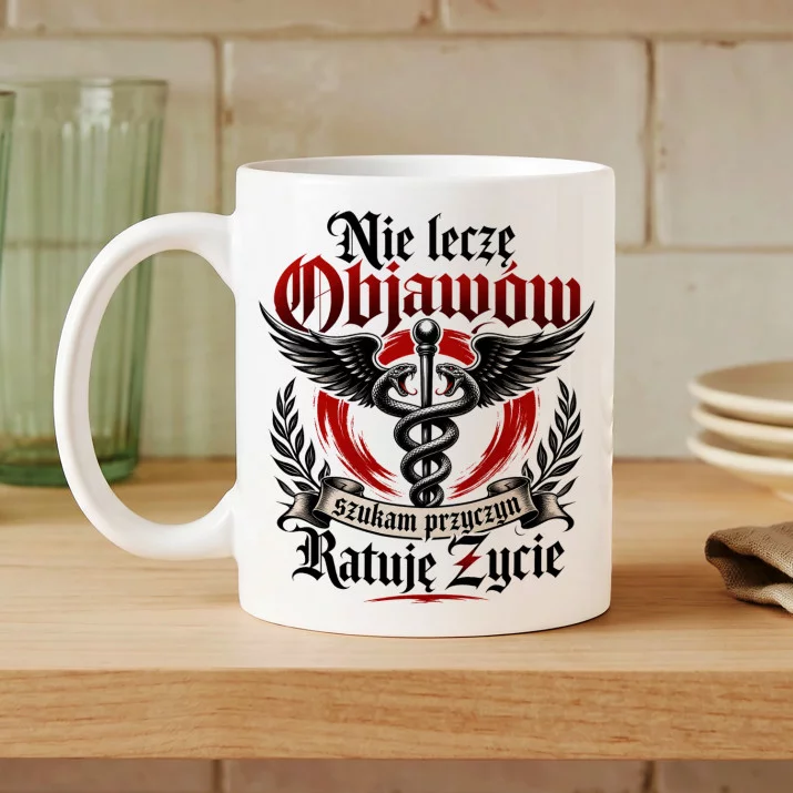 Kubek Z Nadrukiem Dla Studenta Medycyny Prezent Dla Mężczyzny: Medyk: Ratuję Życie Kubek Z Nadrukiem Dla Studenta Medycyny Prezent Dla Mężczyzny: Medyk: Ratuję Życie