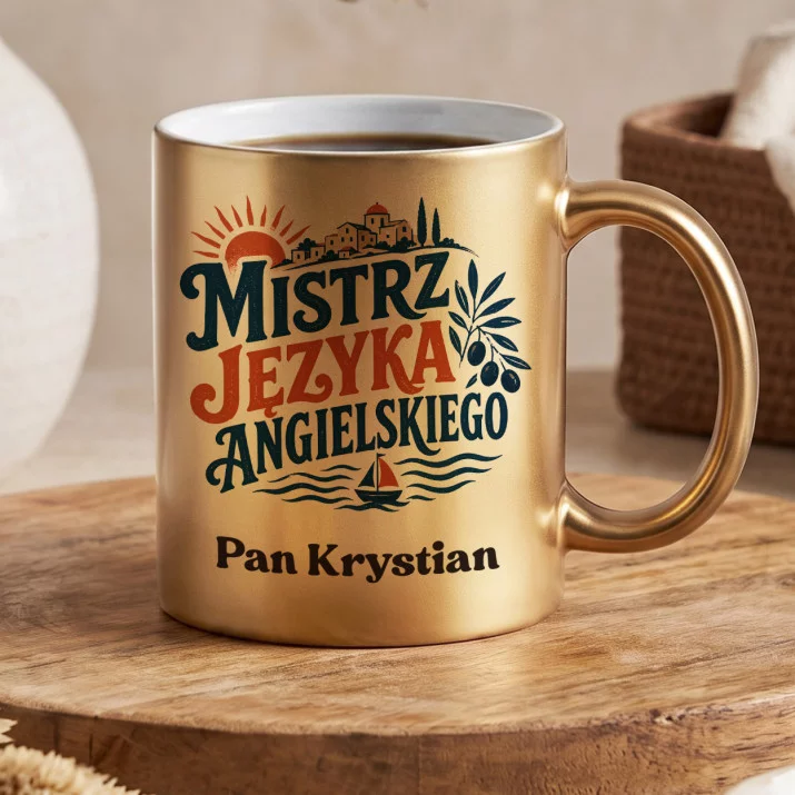 Złoty Kubek Dla Nauczyciela Angielskiego Prezent Dla Mężczyzny: Mistrz Języka