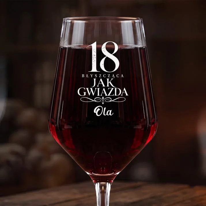 Mega Kieliszek Do Wina z Grawerem Na 18 Urodziny Prezent Dla Kobiety: Błyszcząca Jak Gwiazda 18