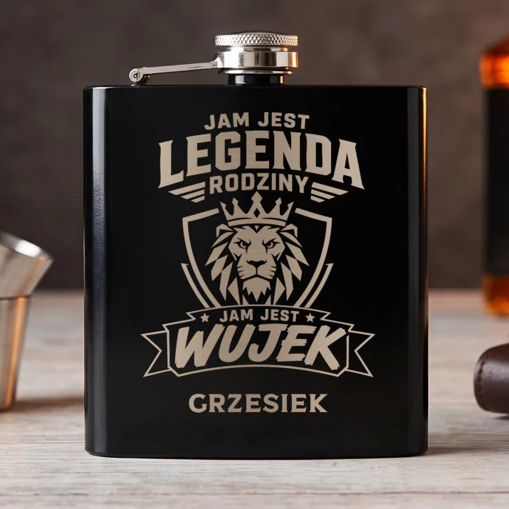 Piersiówka Z Grawerem Dla Wujka Prezent Dla Mężczyzny: Jam Jest Legenda Piersiówka Z Grawerem Dla Wujka Prezent Dla Mężczyzny: Jam Jest Legenda
