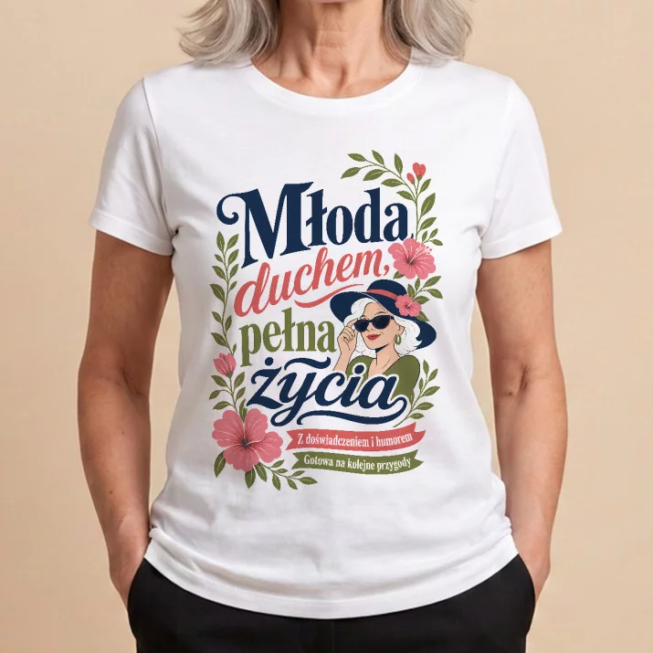 Koszulka Damska Biała Na 70 Urodziny Prezent Dla Kobiety: Botaniczna Młodość Ducha