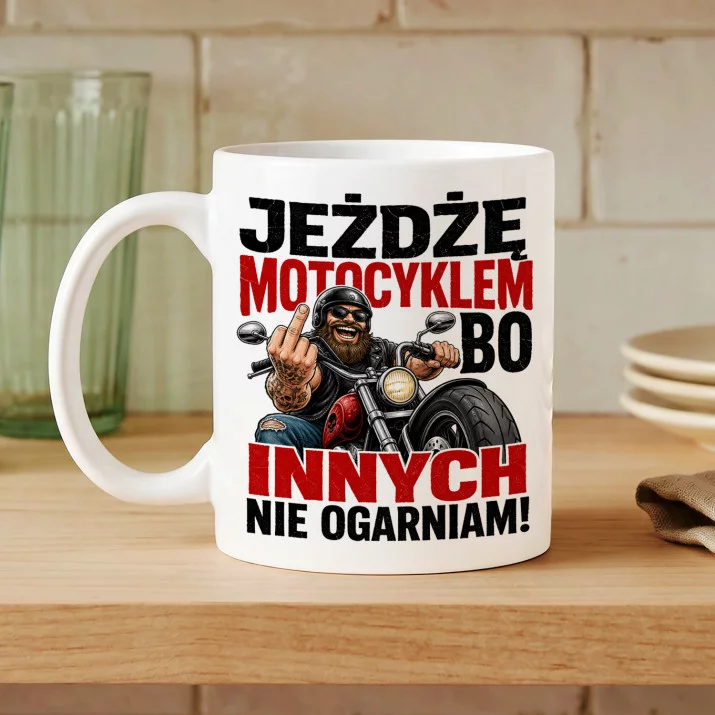 Kubek Z Nadrukiem Dla Motocyklisty Prezent Dla Mężczyzny: Zadziorny Motocyklista Kubek Z Nadrukiem Dla Motocyklisty Prezent Dla Mężczyzny: Zadziorny Motocyklista