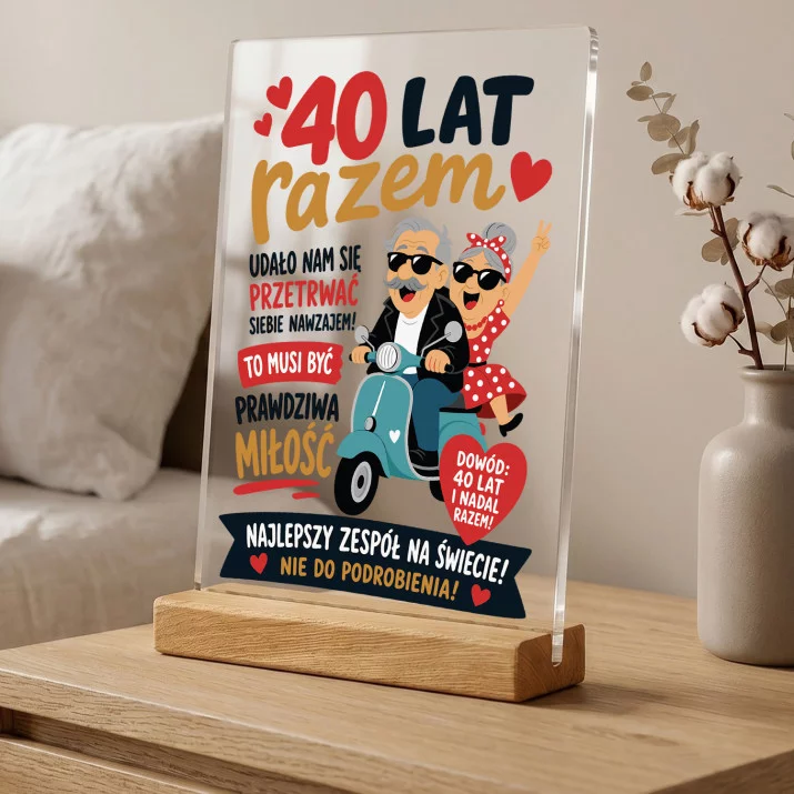 Druk Na Szkle Na 40 Rocznicę Ślubu Prezent Dla Pary: 40 Lat Razem Retro Druk Na Szkle Na 40 Rocznicę Ślubu Prezent Dla Pary: 40 Lat Razem Retro