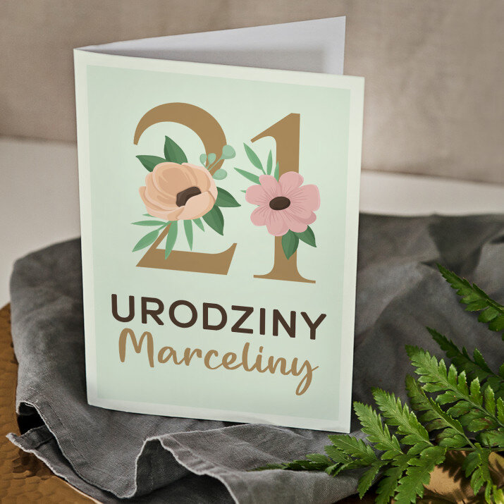 21 urodziny kwiaty - kartka z życzeniami