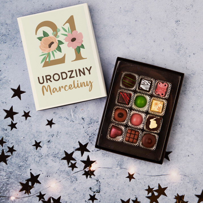 21 urodziny kwiaty - Praliny z belgijskiej czekolady