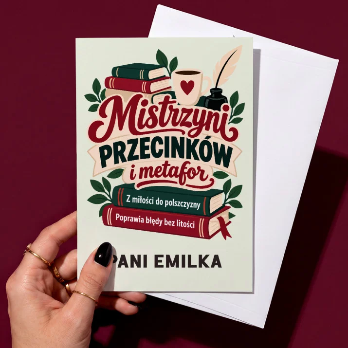 Kartka Personalizowana Dla Nauczycielki Polskiego Prezent Na Dzień Nauczyciela Dla Kobiety: Mistrzyni Przecinków I