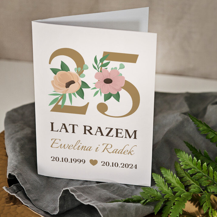 25 lat razem kwiaty - kartka z życzeniami