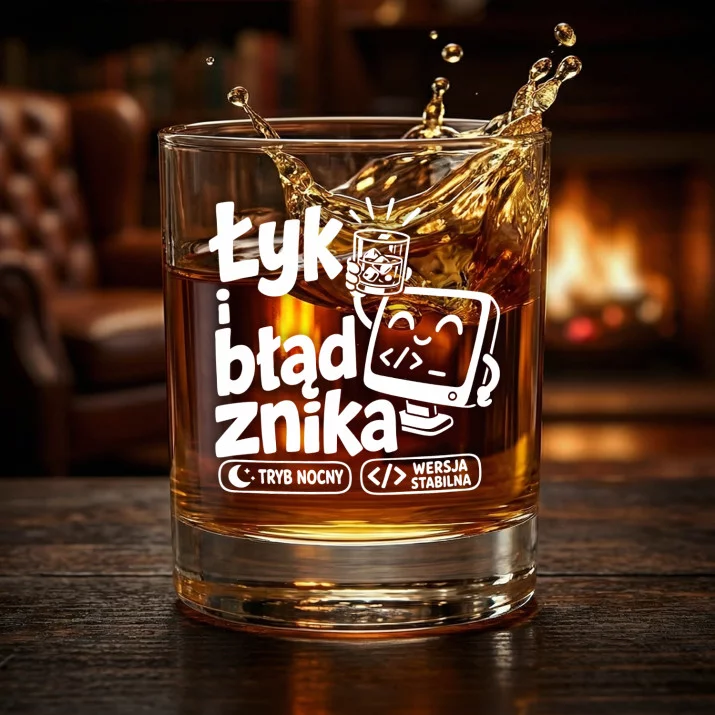Szklanka Do Whisky Dla Informatyka Prezent Dla Mężczyzny: Łyk I Błąd Znika Szklanka Do Whisky Dla Informatyka Prezent Dla Mężczyzny: Łyk I Błąd Znika