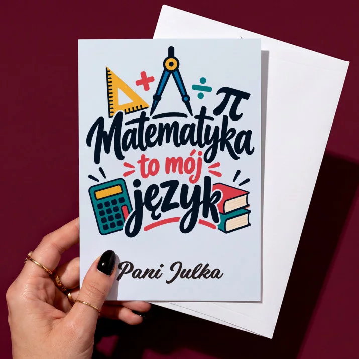 Kartka Personalizowana Dla Nauczycielki Matematyki Prezent Na Dzień Nauczyciela Dla Kobiety: Matematyka To Mój Język Kartka Personalizowana Dla Nauczycielki Matematyki Prezent Na Dzień Nauczyciela Dla Kobiety: Matematyka To Mój Język