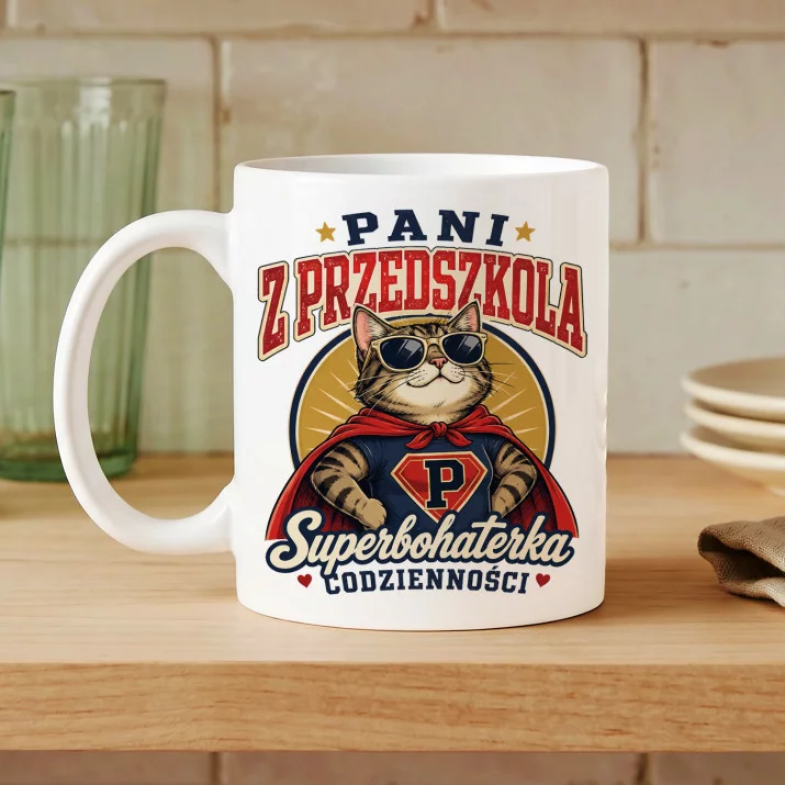 Kubek Z Nadrukiem Dla Pani Z Przedszkola Prezent Dla Kobiety: Superbohaterka Kubek Z Nadrukiem Dla Pani Z Przedszkola Prezent Dla Kobiety: Superbohaterka
