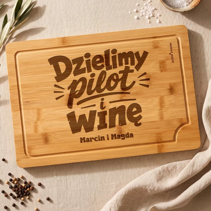 Deska Do Krojenia z Grawerem Dla Niej i Dla Niego Prezent Dla Pary: Dzielimy Pilot I Winę