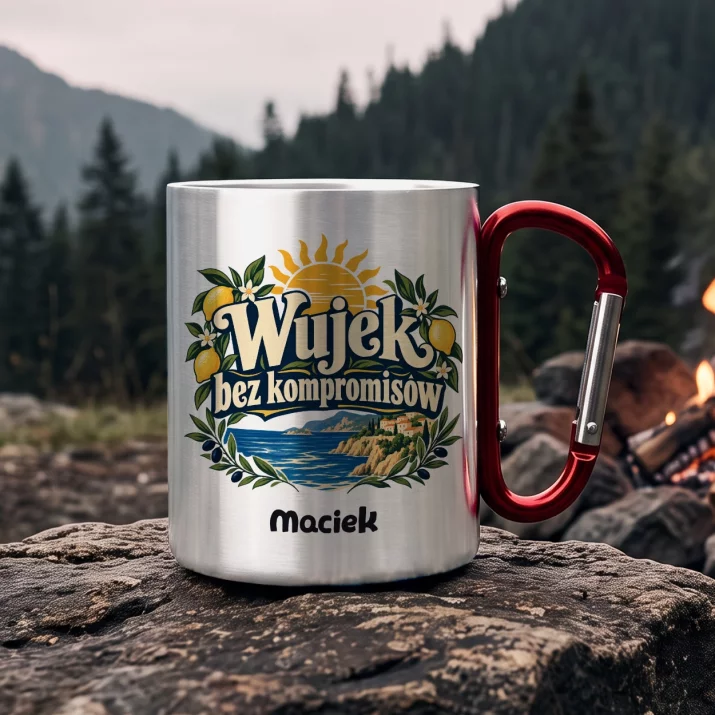 Kubek Metalowy z Karabińczykiem Dla Wujka Prezent Dla Mężczyzny: Wujek Bez Kompromisów Kubek Metalowy z Karabińczykiem Dla Wujka Prezent Dla Mężczyzny: Wujek Bez Kompromisów