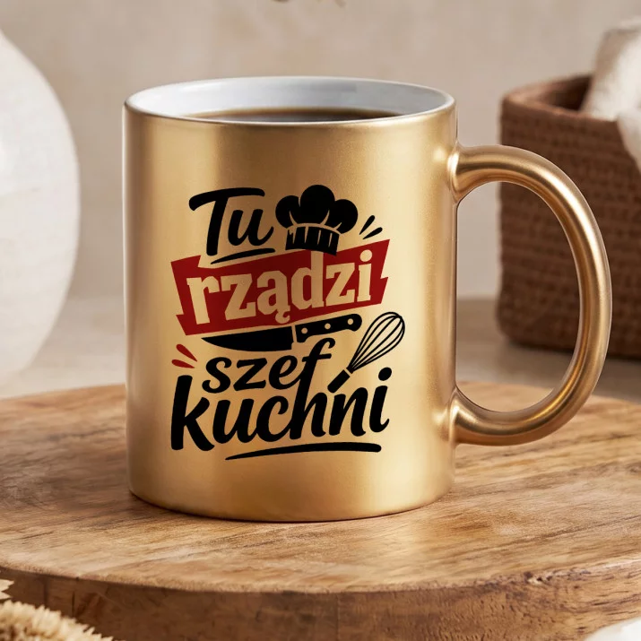 Złoty Kubek Dla Szefa Kuchni Prezent Dla Mężczyzny: Szefowska Typografia Złoty Kubek Dla Szefa Kuchni Prezent Dla Mężczyzny: Szefowska Typografia