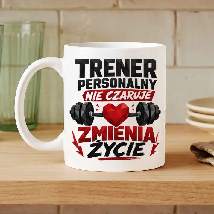 Kubek Z Nadrukiem Dla Trenera Personalnego Prezent Dla Mężczyzny: Trener Zmienia Życie Kubek Z Nadrukiem Dla Trenera Personalnego Prezent Dla Mężczyzny: Trener Zmienia Życie