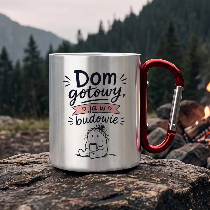 Kubek Metalowy z Karabińczykiem Na Nowy Dom Prezent Dla Kobiety: Ironiczny Domowy Start Kubek Metalowy z Karabińczykiem Na Nowy Dom Prezent Dla Kobiety: Ironiczny Domowy Start