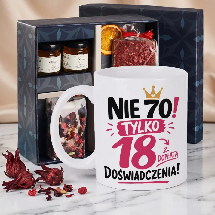 Zestaw Prezenowy Z Kubkiem Dla 70 Latki Na 70 Urodziny: Tylko 18 Z Dopłatą Zestaw Prezenowy Z Kubkiem Dla 70 Latki Na 70 Urodziny: Tylko 18 Z Dopłatą
