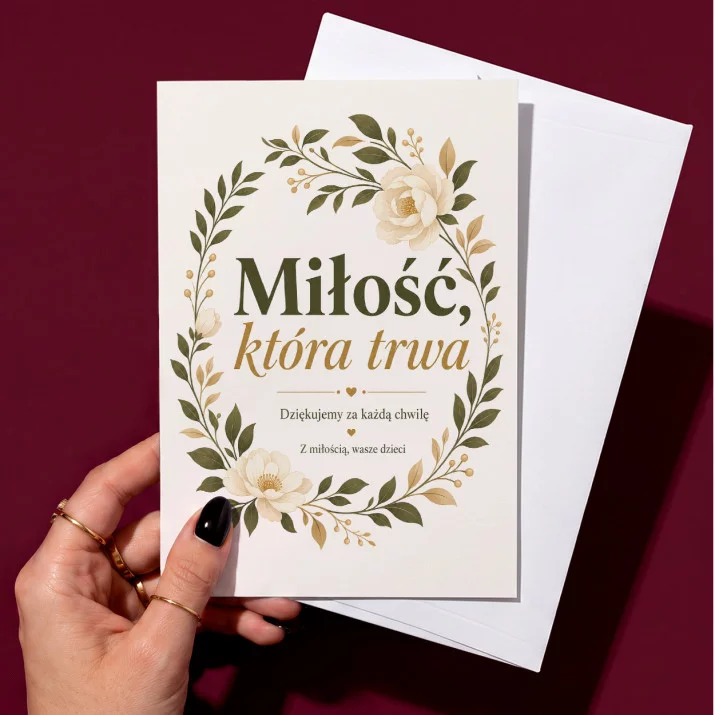 Kartka z Życzeniami Na Rocznicę Ślubu Rodziców Dla Pary: Botaniczna Elegancja Kartka z Życzeniami Na Rocznicę Ślubu Rodziców Dla Pary: Botaniczna Elegancja