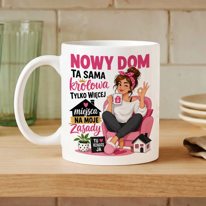 Kubek Z Nadrukiem Na Nowy Dom Prezent Dla Kobiety: Nowy Dom Królowa Kubek Z Nadrukiem Na Nowy Dom Prezent Dla Kobiety: Nowy Dom Królowa